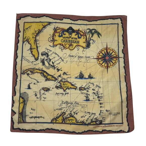 Vintage HAV-A-HANK Islands of the Caribbean Handkerchief Brown Tan Made in USA - Picture 1 of 5